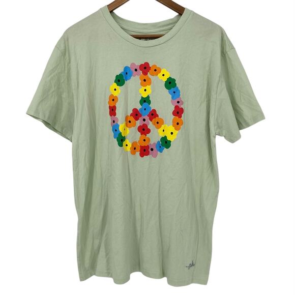 THE PHLUID PROJECT NWOT Sage Green Floral Peace Sign Graphic T Shirt Size XL - Picture 1 of 3